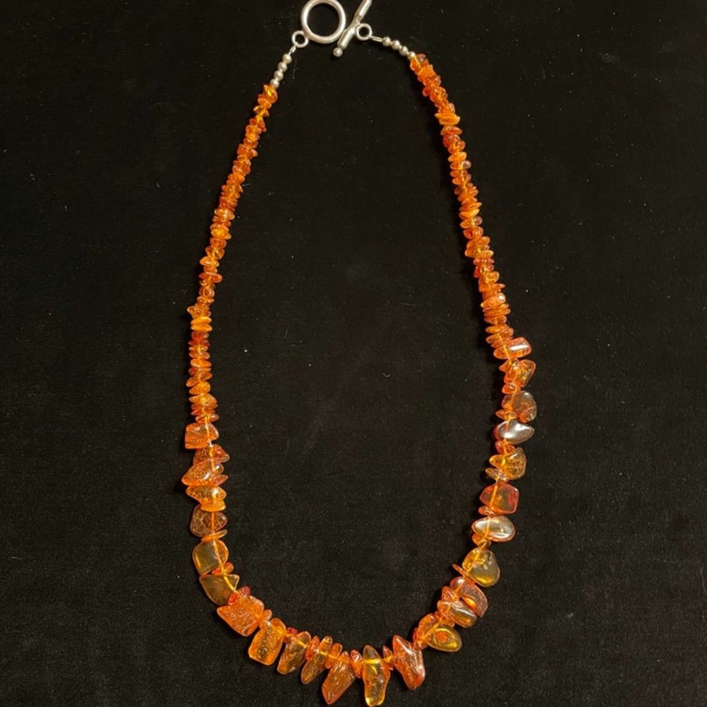 Baltic Polished Dark Honey Chip  Amber Necklace